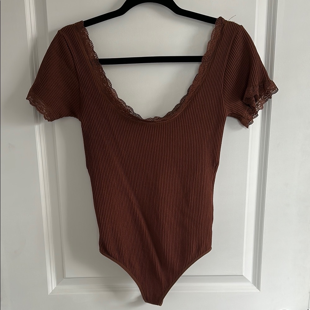 Francesca’s Lace Trim Ribbed Bodysuit